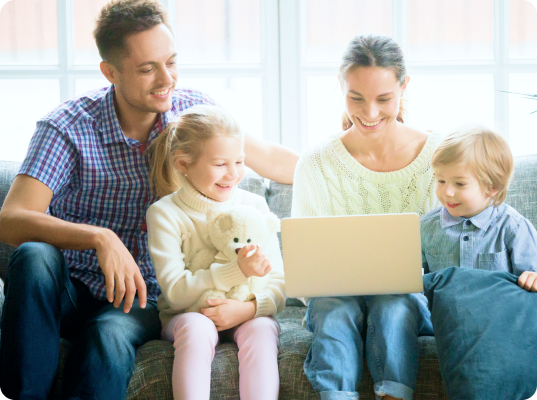 family using laptop with AVP Suite